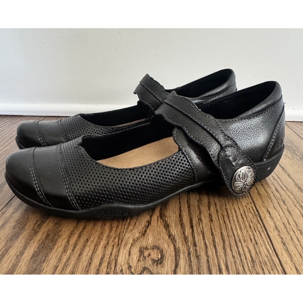 Taos Bravo Women's 6 Black Leather Mary Jane Comfort Shoes EU 37 Floral Silver